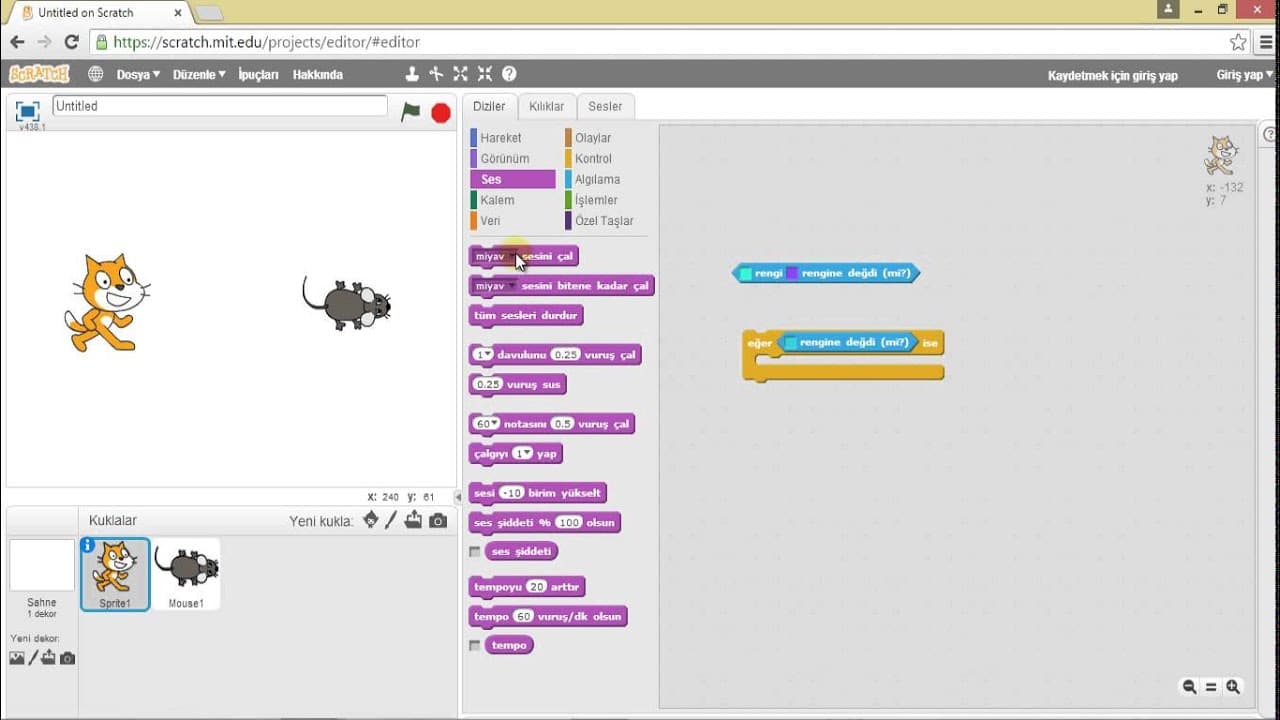 Geleceği Yazanlar (Turkcell) – Scratch 101 Eğitimi – Ders 5: Renk Kontrolü ile İşlemler Yapılması – Bölüm 3