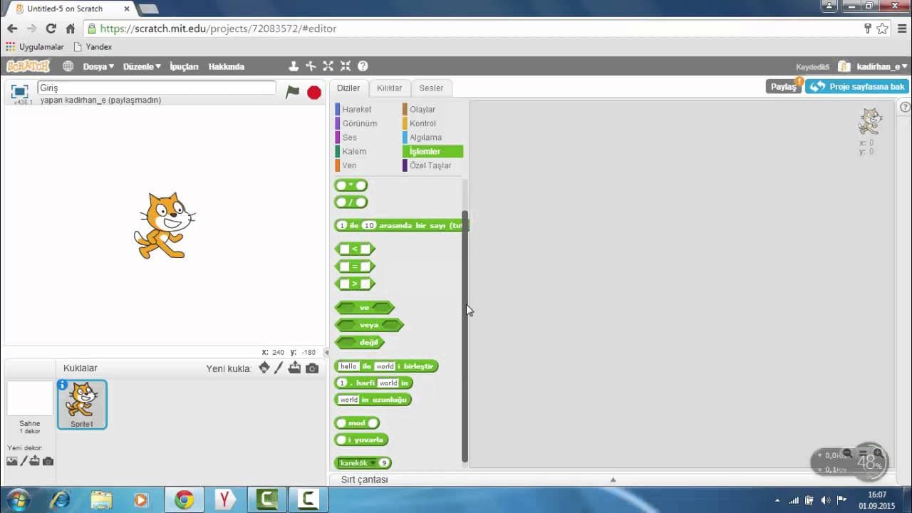 Geleceği Yazanlar (Turkcell) – Scratch 101 Eğitimi Ders 6 : İşlemler – Bölüm 1