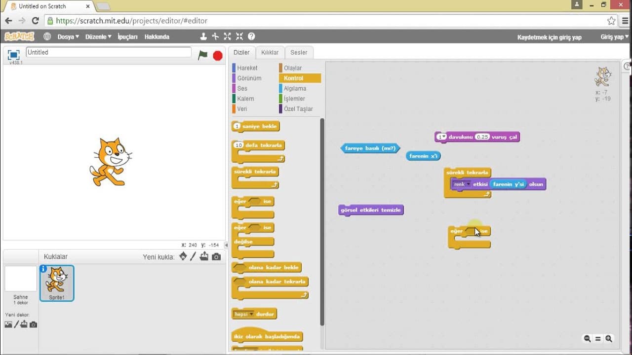 Geleceği Yazanlar (Turkcell) – Scratch 101 Eğitimi – Ders 5: Bilgisayar Faresi ve Klavyesi ile İşlemler Yapılması – Bölüm 2