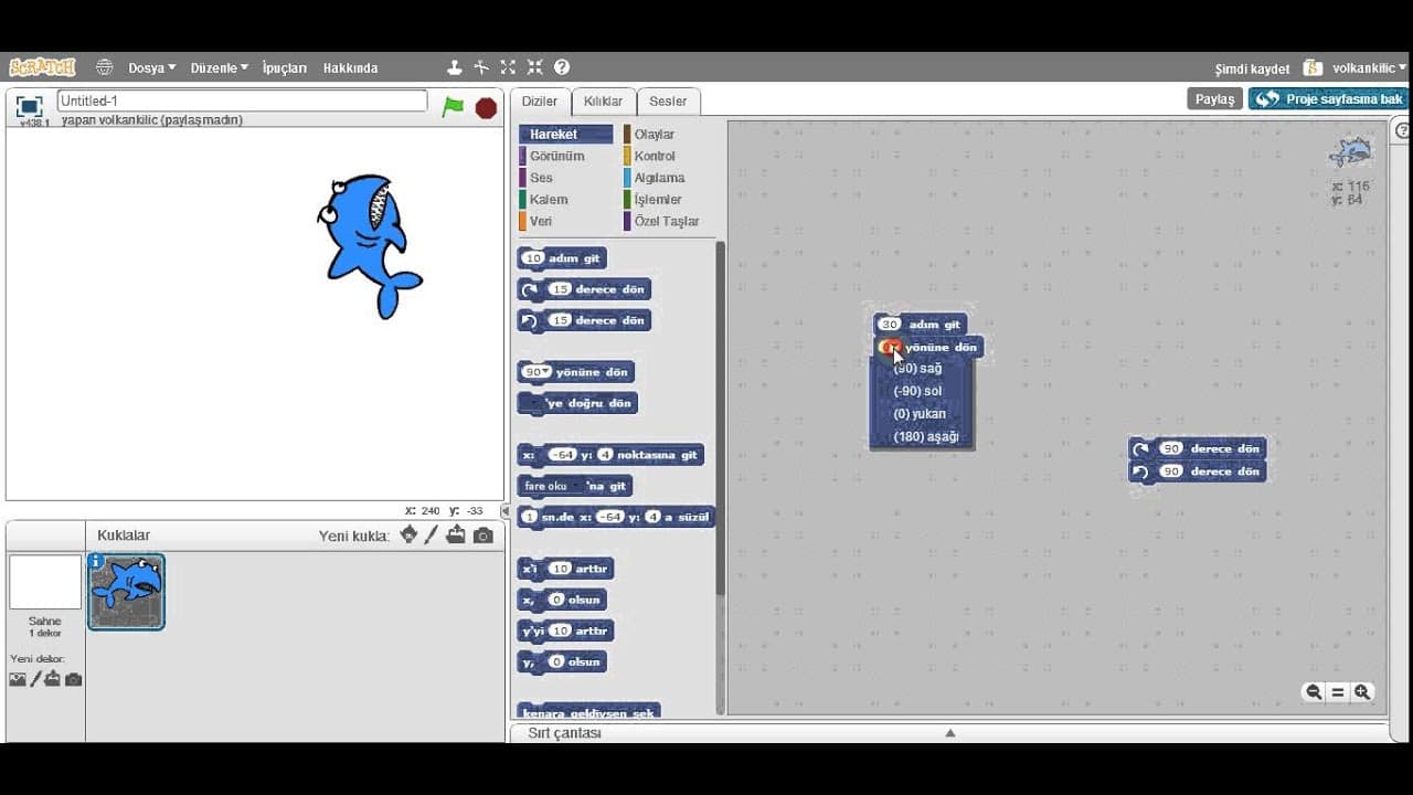Geleceği Yazanlar (Turkcell) – Scratch 101 Eğitimi – Ders 2: Bir Objeyi Hareket Ettirme – Bölüm 2