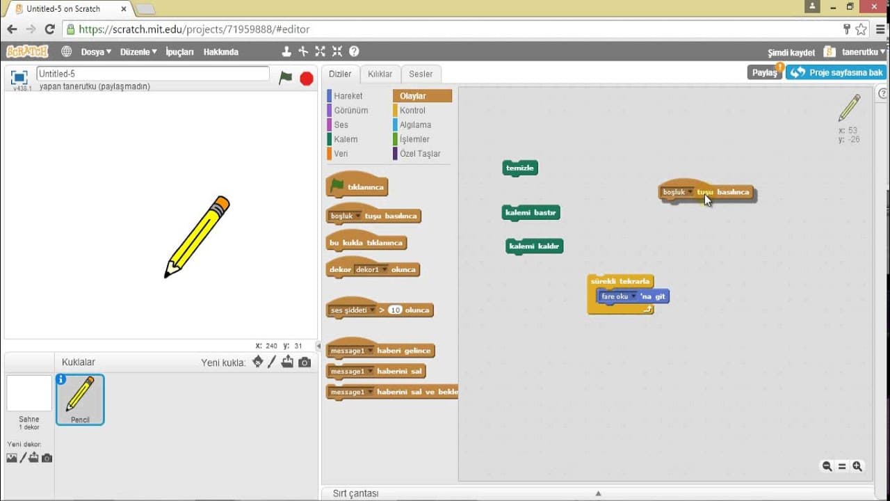 Geleceği Yazanlar (Turkcell) – Scratch 101 Eğitimi – Ders 3: Ses ve Kalem Blokları – Bölüm 3