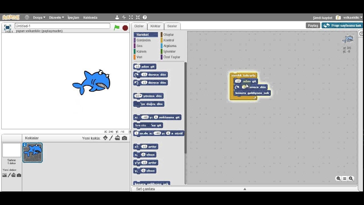 Geleceği Yazanlar (Turkcell) – Scratch 101 Eğitimi – Ders 2: Bir Objenin Başka Bir Objeyi Takip Etmesi – Bölüm 3