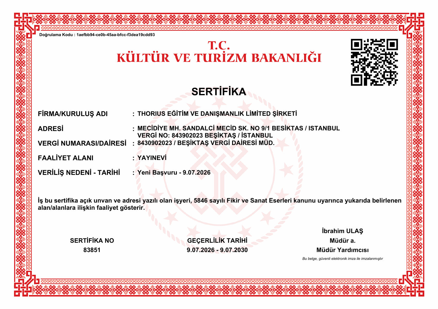 Yayınevi Faaliyet Belgesi önizlemesi